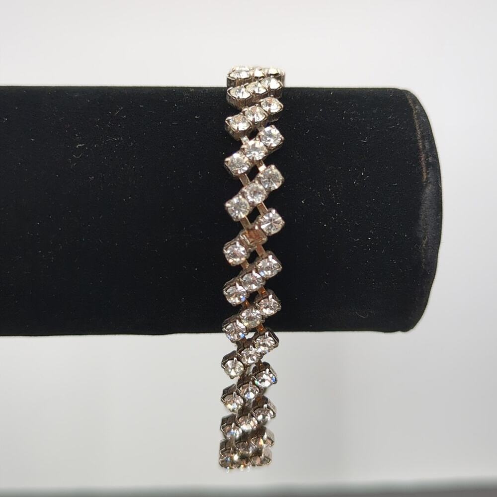 Vintage Old Money Three Row Clear Rhinestone Silver Tone Bracelet Bridal